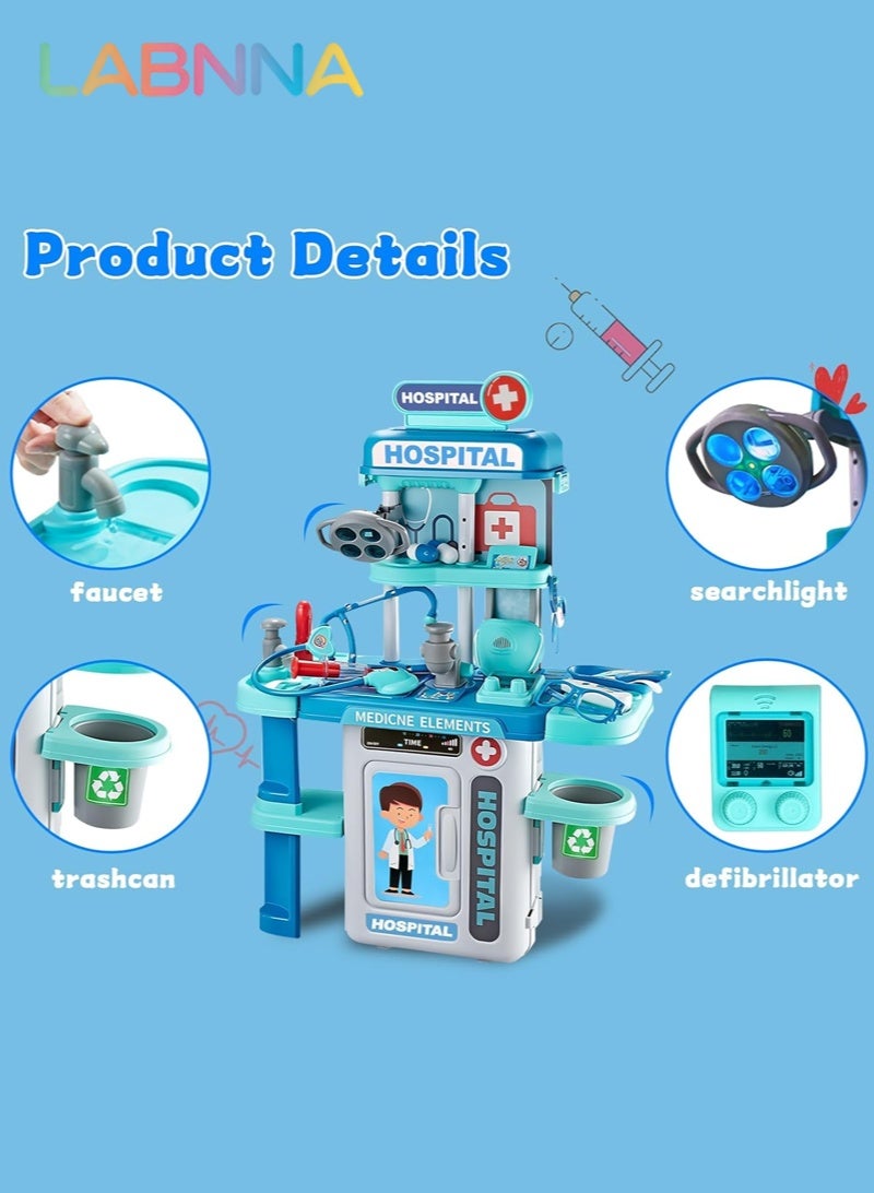 LABNNA Doctor Kit for Kids 3-5 with Costume, Toddler Medical Toys Play Set with Rolling Cart, Costume, and Stethoscope,Role Play Kids Doctors Set Educational Birthday Gift for Kids (Blue) - Image 3